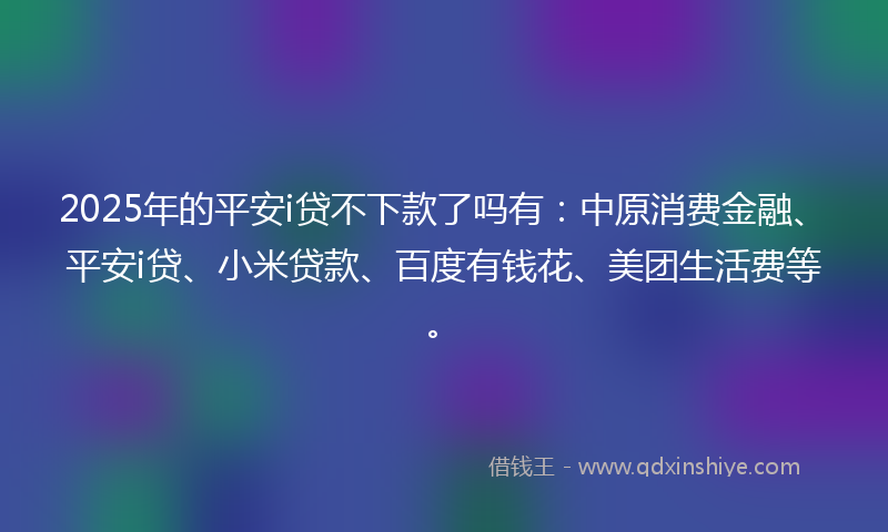 2025年的平安i贷不下款了吗有：中原消费金融、平安i贷、小米贷款、百度有钱花、美团生活费等。