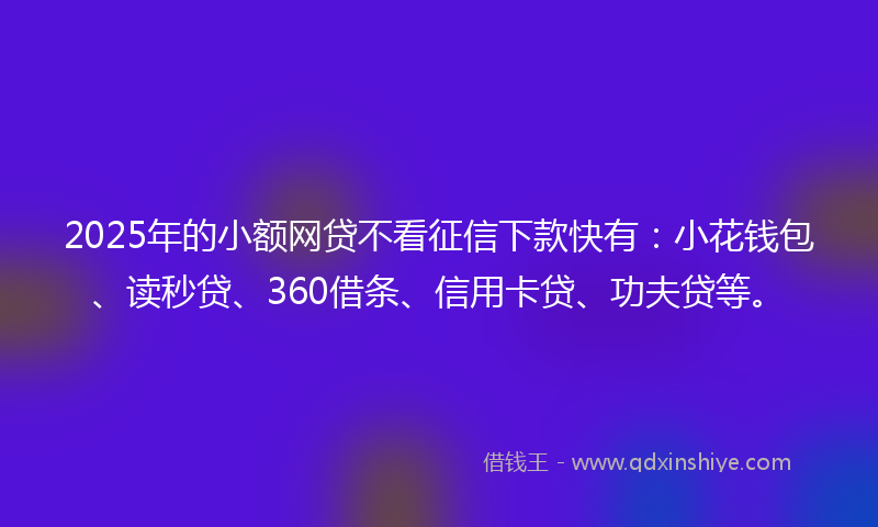 2025年的小额网贷不看征信下款快有：小花钱包、读秒贷、360借条、信用卡贷、功夫贷等。
