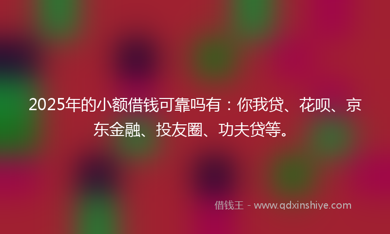 2025年的小额借钱可靠吗有：你我贷、花呗、京东金融、投友圈、功夫贷等。