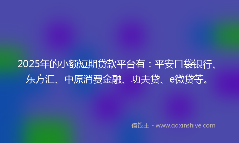2025年的小额短期贷款平台有：平安口袋银行、东方汇、中原消费金融、功夫贷、e微贷等。