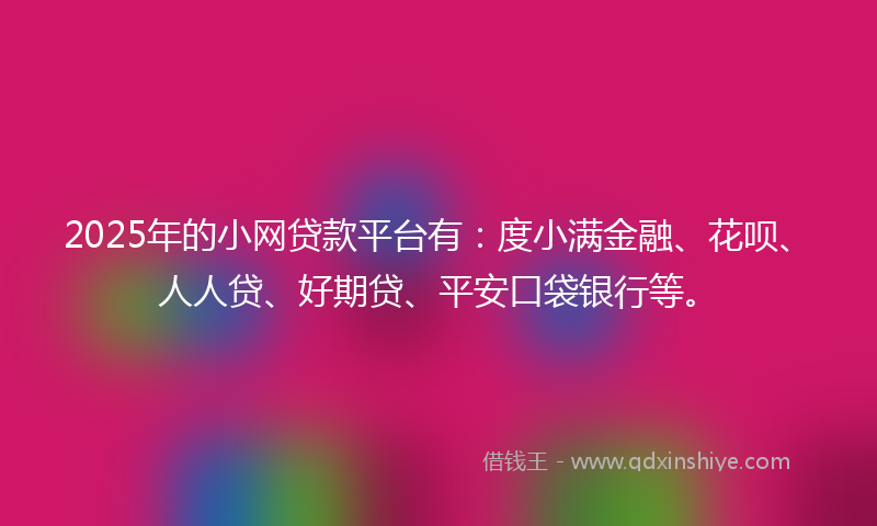 2025年的小网贷款平台有：度小满金融、花呗、人人贷、好期贷、平安口袋银行等。