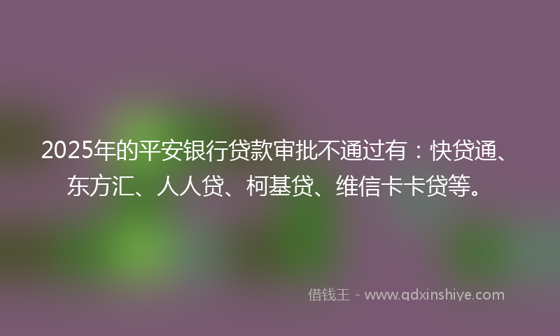 2025年的平安银行贷款审批不通过有：快贷通、东方汇、人人贷、柯基贷、维信卡卡贷等。