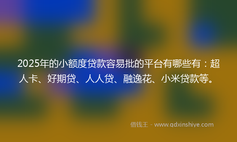 2025年的小额度贷款容易批的平台有哪些有：超人卡、好期贷、人人贷、融逸花、小米贷款等。