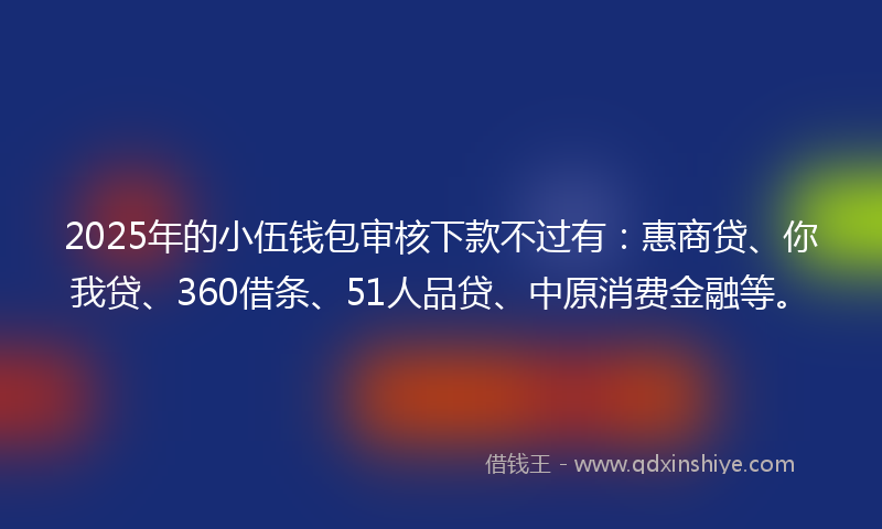 2025年的小伍钱包审核下款不过有：惠商贷、你我贷、360借条、51人品贷、中原消费金融等。