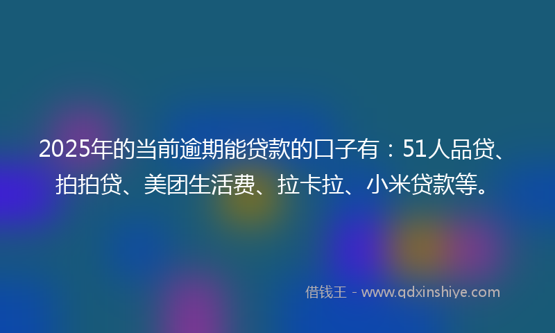 2025年的当前逾期能贷款的口子有：51人品贷、拍拍贷、美团生活费、拉卡拉、小米贷款等。