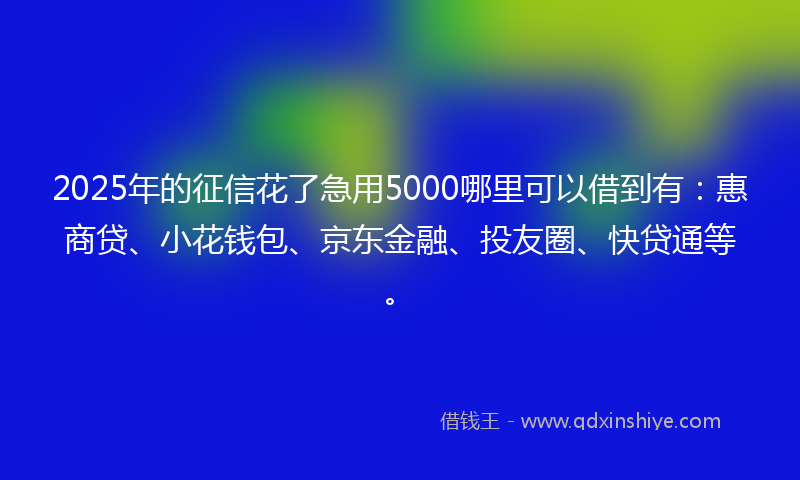 2025年的征信花了急用5000哪里可以借到有：惠商贷、小花钱包、京东金融、投友圈、快贷通等。