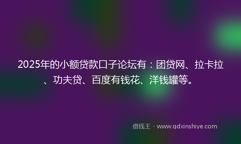 2025年的小额贷款口子论坛有：团贷网、拉卡拉、功夫贷、百度有钱花、洋钱罐等。