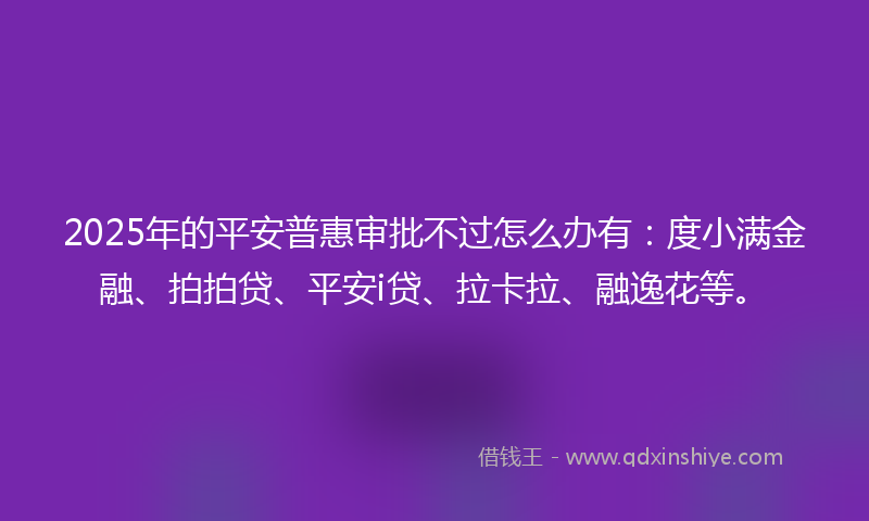2025年的平安普惠审批不过怎么办有：度小满金融、拍拍贷、平安i贷、拉卡拉、融逸花等。