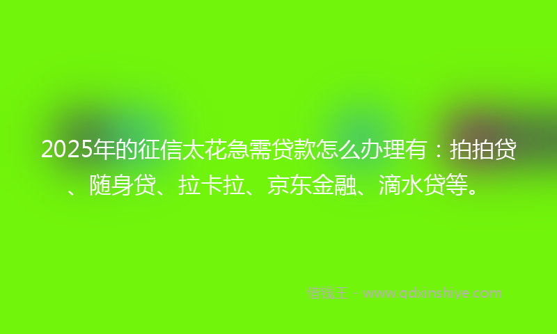 2025年的征信太花急需贷款怎么办理有：拍拍贷、随身贷、拉卡拉、京东金融、滴水贷等。