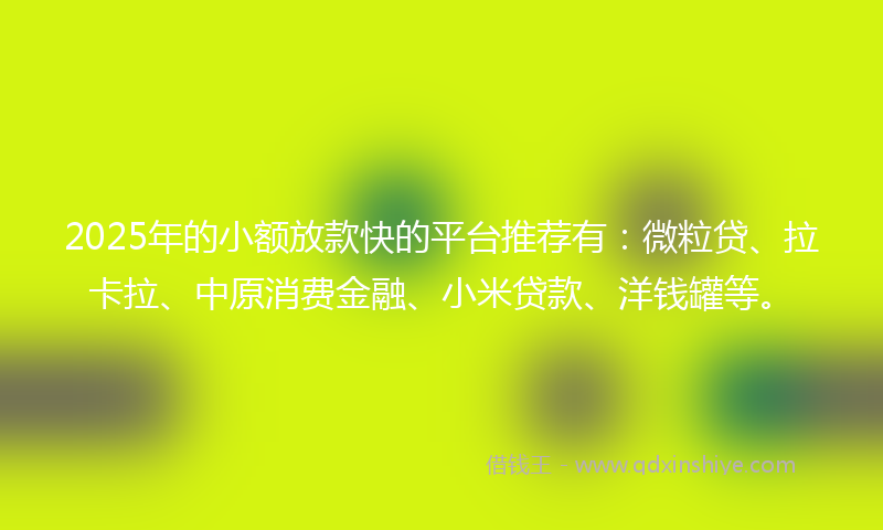 2025年的小额放款快的平台推荐有：微粒贷、拉卡拉、中原消费金融、小米贷款、洋钱罐等。