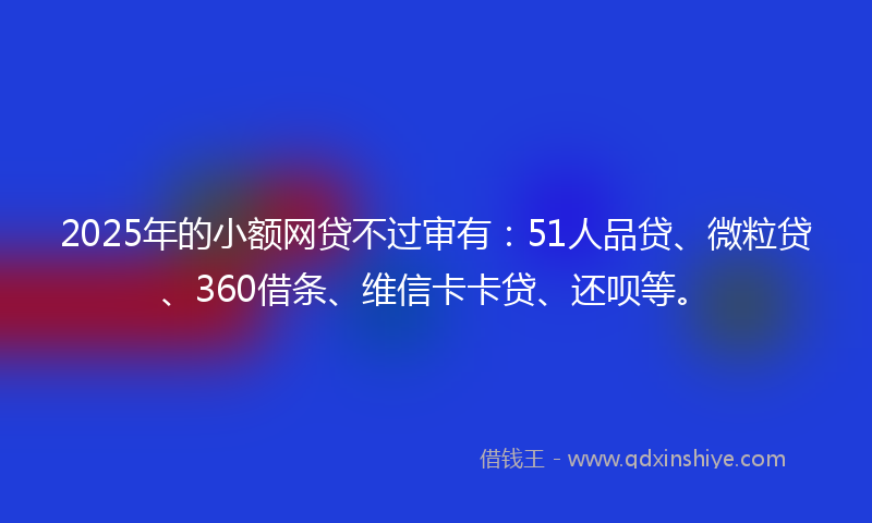 2025年的小额网贷不过审有：51人品贷、微粒贷、360借条、维信卡卡贷、还呗等。