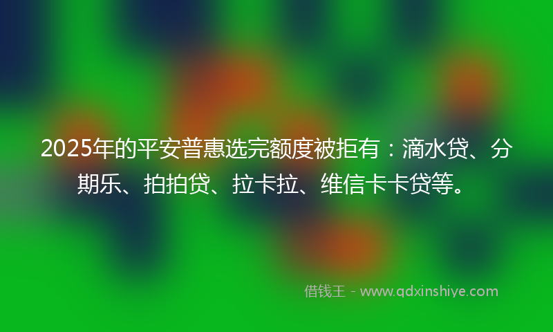 2025年的平安普惠选完额度被拒有：滴水贷、分期乐、拍拍贷、拉卡拉、维信卡卡贷等。