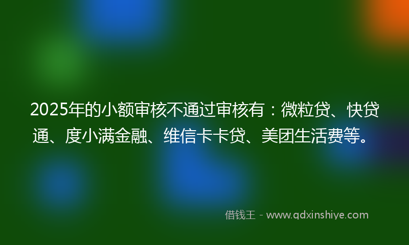 2025年的小额审核不通过审核有：微粒贷、快贷通、度小满金融、维信卡卡贷、美团生活费等。