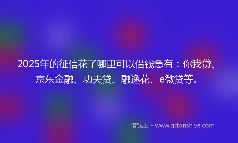 2025年的征信花了哪里可以借钱急有：你我贷、京东金融、功夫贷、融逸花、e微贷等。