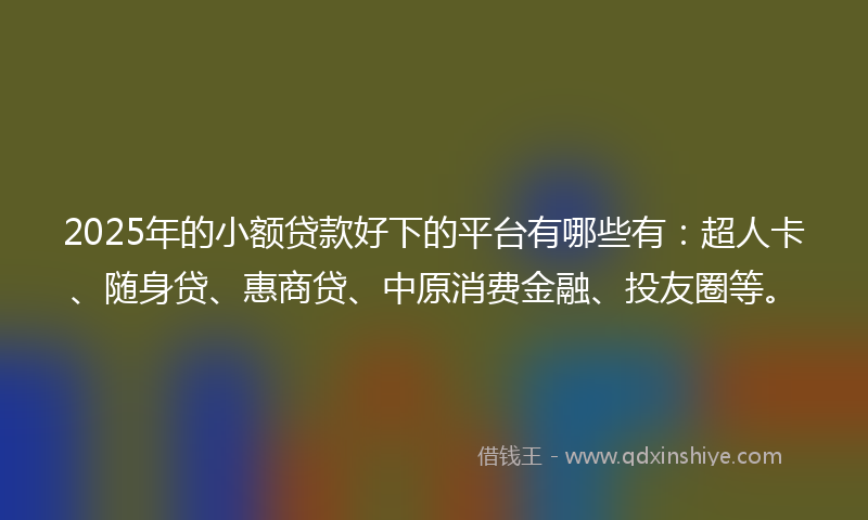 2025年的小额贷款好下的平台有哪些有：超人卡、随身贷、惠商贷、中原消费金融、投友圈等。
