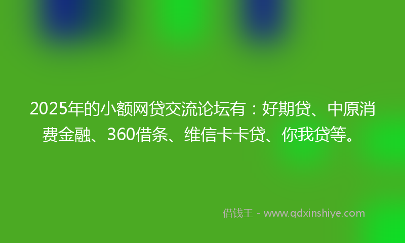 2025年的小额网贷交流论坛有：好期贷、中原消费金融、360借条、维信卡卡贷、你我贷等。