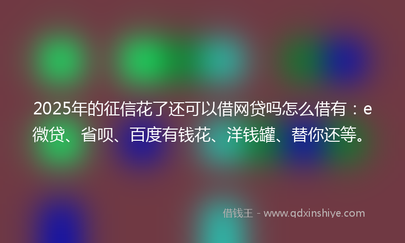 2025年的征信花了还可以借网贷吗怎么借有：e微贷、省呗、百度有钱花、洋钱罐、替你还等。