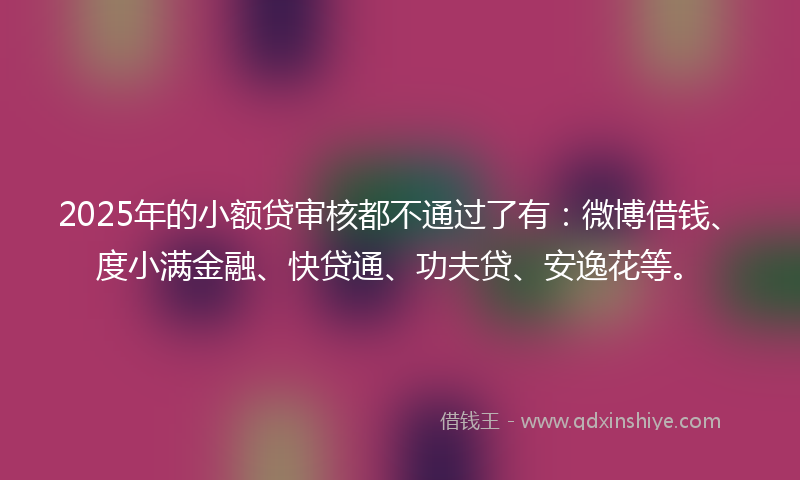 2025年的小额贷审核都不通过了有：微博借钱、度小满金融、快贷通、功夫贷、安逸花等。