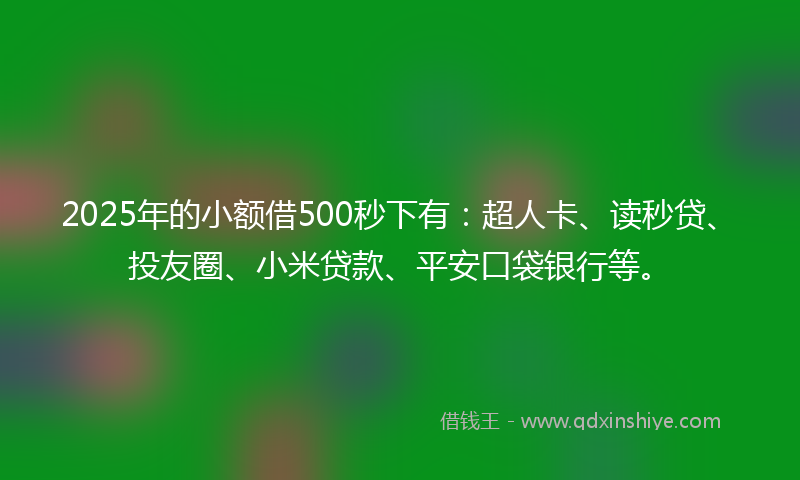 2025年的小额借500秒下有：超人卡、读秒贷、投友圈、小米贷款、平安口袋银行等。