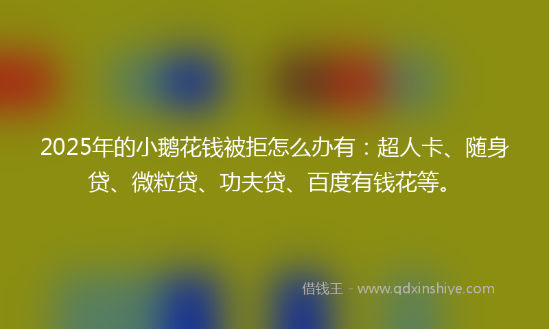 2025年的小鹅花钱被拒怎么办有：超人卡、随身贷、微粒贷、功夫贷、百度有钱花等。