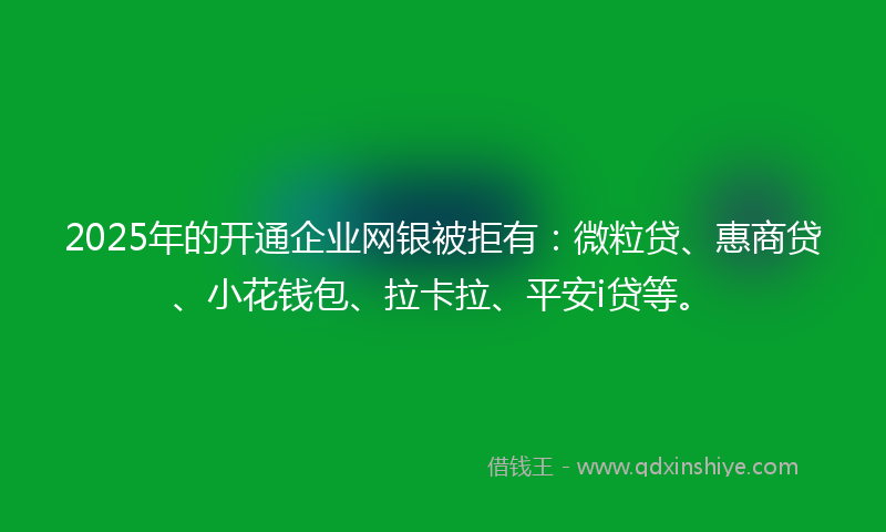 2025年的开通企业网银被拒有：微粒贷、惠商贷、小花钱包、拉卡拉、平安i贷等。