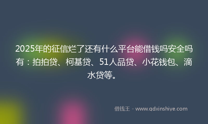 2025年的征信烂了还有什么平台能借钱吗安全吗有：拍拍贷、柯基贷、51人品贷、小花钱包、滴水贷等。