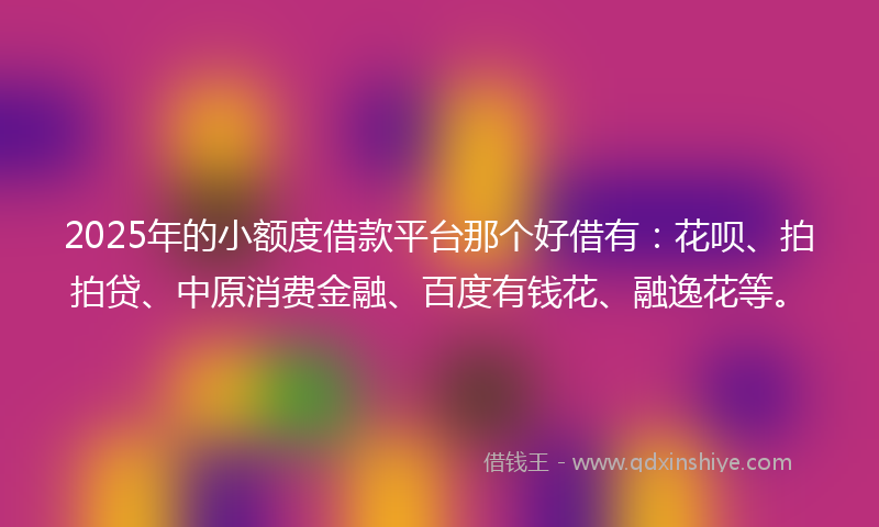 2025年的小额度借款平台那个好借有：花呗、拍拍贷、中原消费金融、百度有钱花、融逸花等。