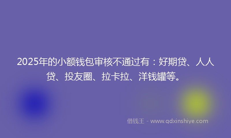 2025年的小额钱包审核不通过有：好期贷、人人贷、投友圈、拉卡拉、洋钱罐等。