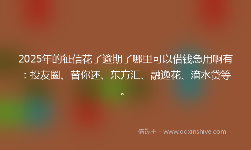 2025年的征信花了逾期了哪里可以借钱急用啊有：投友圈、替你还、东方汇、融逸花、滴水贷等。
