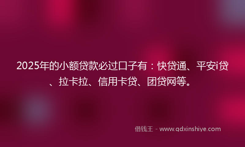 2025年的小额贷款必过口子有：快贷通、平安i贷、拉卡拉、信用卡贷、团贷网等。