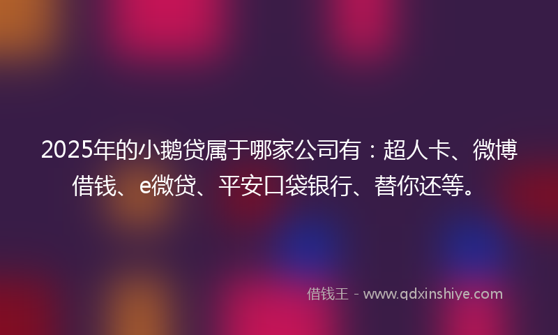2025年的小鹅贷属于哪家公司有：超人卡、微博借钱、e微贷、平安口袋银行、替你还等。