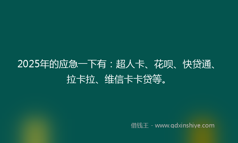 2025年的应急一下有：超人卡、花呗、快贷通、拉卡拉、维信卡卡贷等。