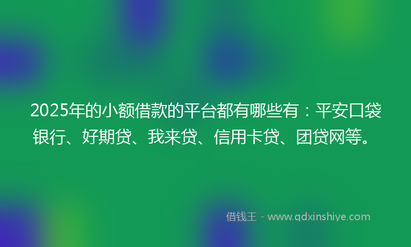 2025年的小额借款的平台都有哪些有：平安口袋银行、好期贷、我来贷、信用卡贷、团贷网等。