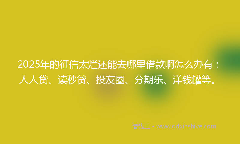 2025年的征信太烂还能去哪里借款啊怎么办有：人人贷、读秒贷、投友圈、分期乐、洋钱罐等。