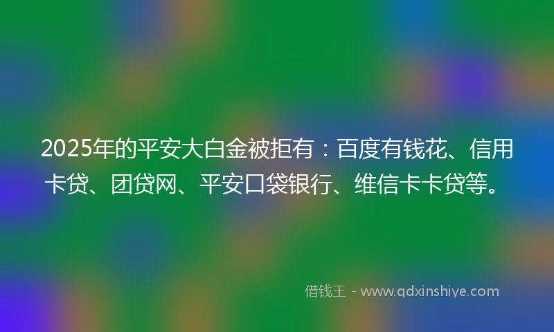 2025年的平安大白金被拒有：百度有钱花、信用卡贷、团贷网、平安口袋银行、维信卡卡贷等。