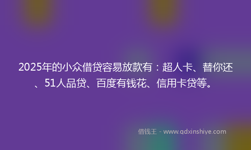 2025年的小众借贷容易放款有：超人卡、替你还、51人品贷、百度有钱花、信用卡贷等。