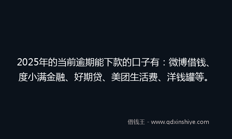 2025年的当前逾期能下款的口子有：微博借钱、度小满金融、好期贷、美团生活费、洋钱罐等。