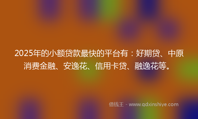 2025年的小额贷款最快的平台有：好期贷、中原消费金融、安逸花、信用卡贷、融逸花等。