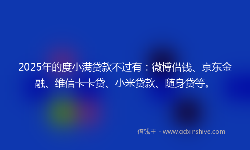 2025年的度小满贷款不过有：微博借钱、京东金融、维信卡卡贷、小米贷款、随身贷等。