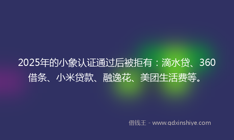 2025年的小象认证通过后被拒有：滴水贷、360借条、小米贷款、融逸花、美团生活费等。