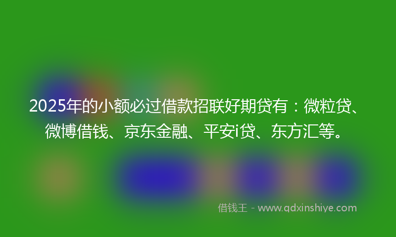 2025年的小额必过借款招联好期贷有：微粒贷、微博借钱、京东金融、平安i贷、东方汇等。