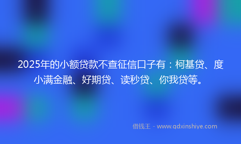 2025年的小额贷款不查征信口子有：柯基贷、度小满金融、好期贷、读秒贷、你我贷等。
