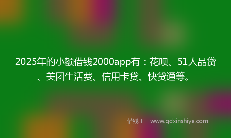 2025年的小额借钱2000app有：花呗、51人品贷、美团生活费、信用卡贷、快贷通等。