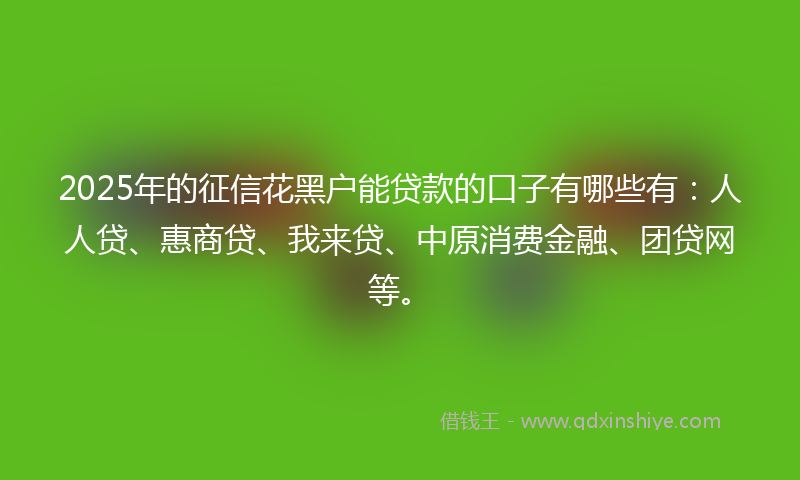 2025年的征信花黑户能贷款的口子有哪些有：人人贷、惠商贷、我来贷、中原消费金融、团贷网等。