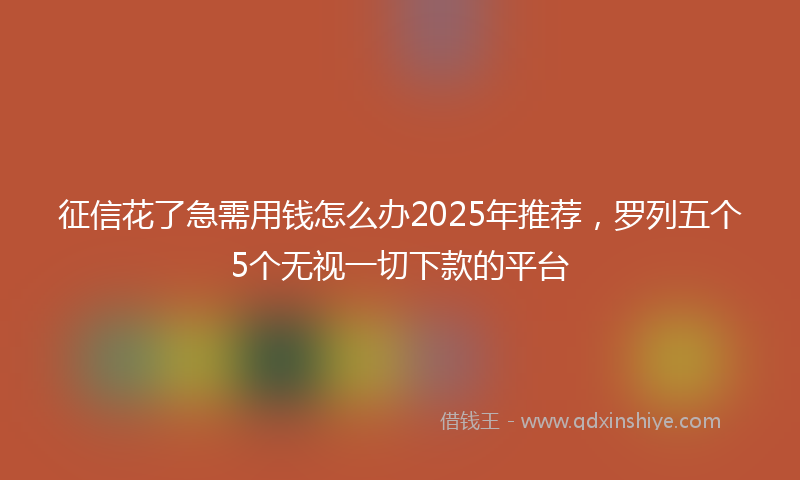 征信花了急需用钱怎么办2025年推荐，罗列五个5个无视一切下款的平台
