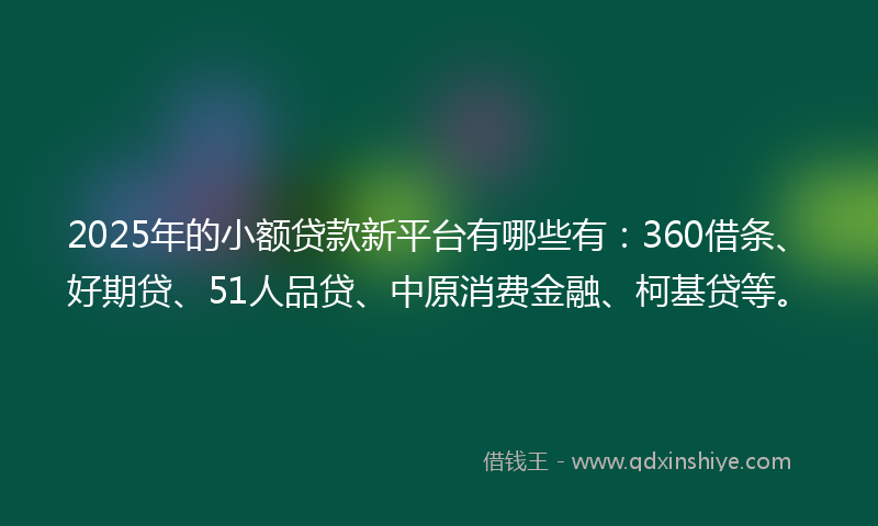 2025年的小额贷款新平台有哪些有：360借条、好期贷、51人品贷、中原消费金融、柯基贷等。