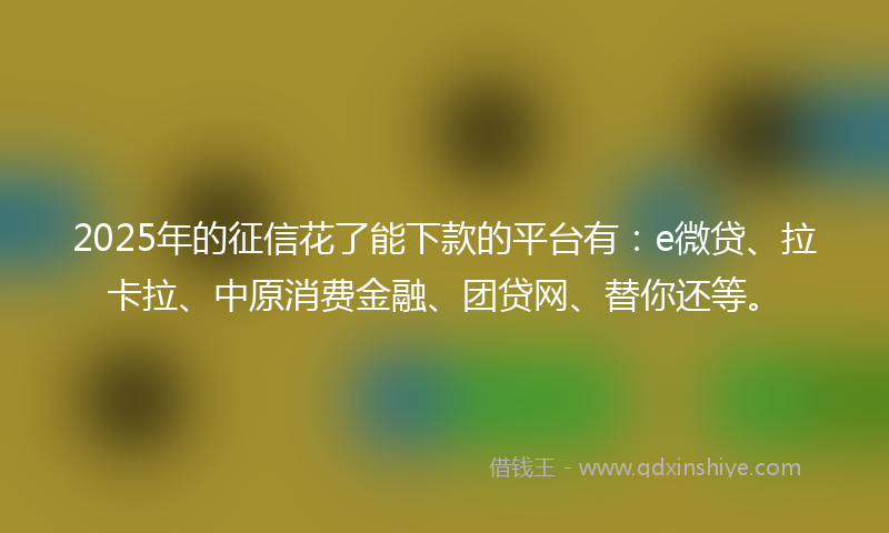 2025年的征信花了能下款的平台有：e微贷、拉卡拉、中原消费金融、团贷网、替你还等。