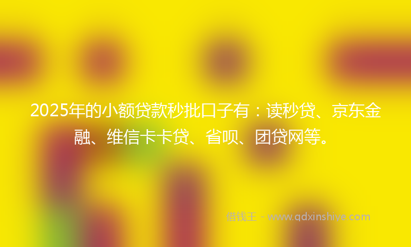 2025年的小额贷款秒批口子有：读秒贷、京东金融、维信卡卡贷、省呗、团贷网等。