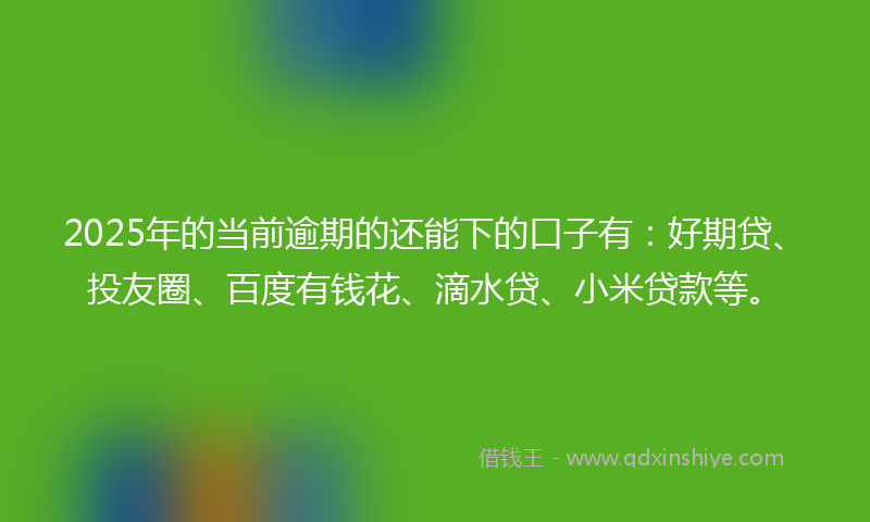 2025年的当前逾期的还能下的口子有：好期贷、投友圈、百度有钱花、滴水贷、小米贷款等。