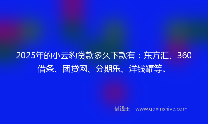 2025年的小云豹贷款多久下款有：东方汇、360借条、团贷网、分期乐、洋钱罐等。